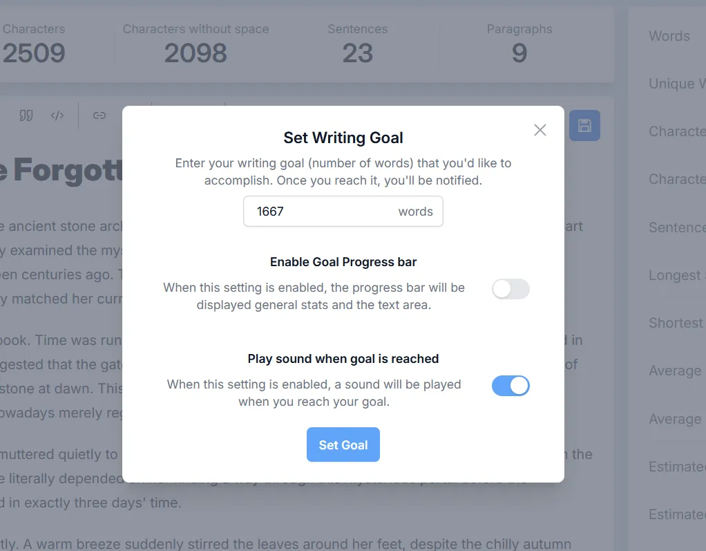 Setting word count goal