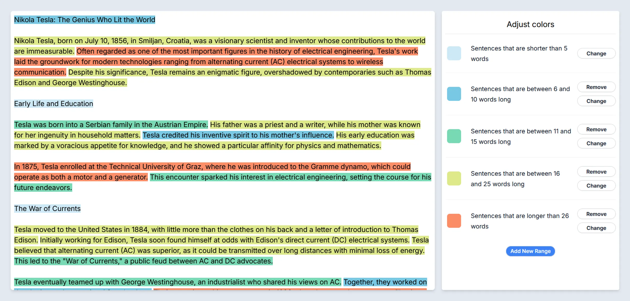 Screenshot of sentence highlighter feature