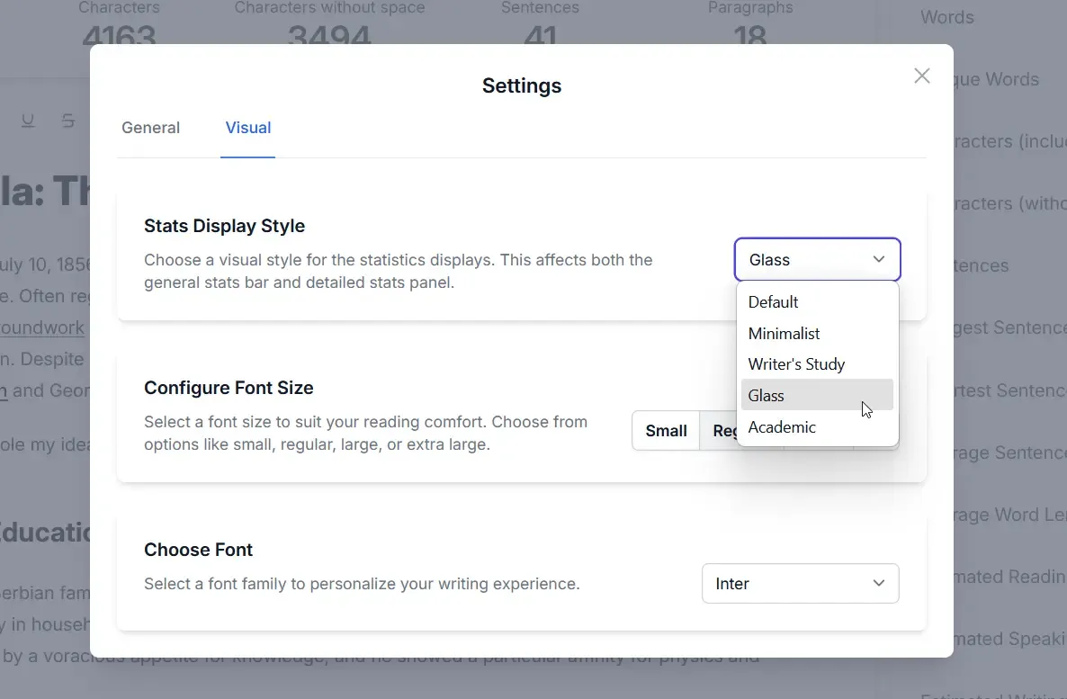 Visual themes selection
