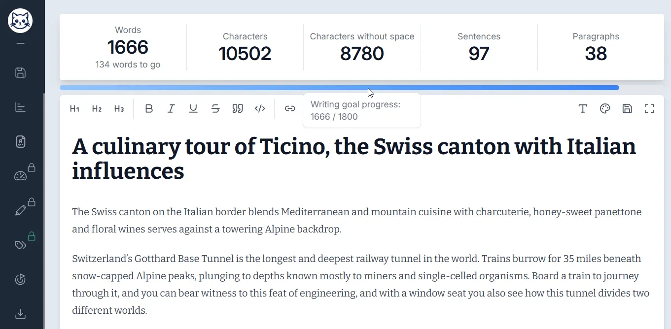 Goal progress bar showing writing progress