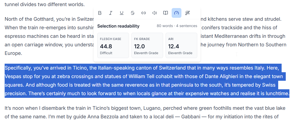 Readability Scores for selection