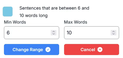 Modifying sentence length range interface