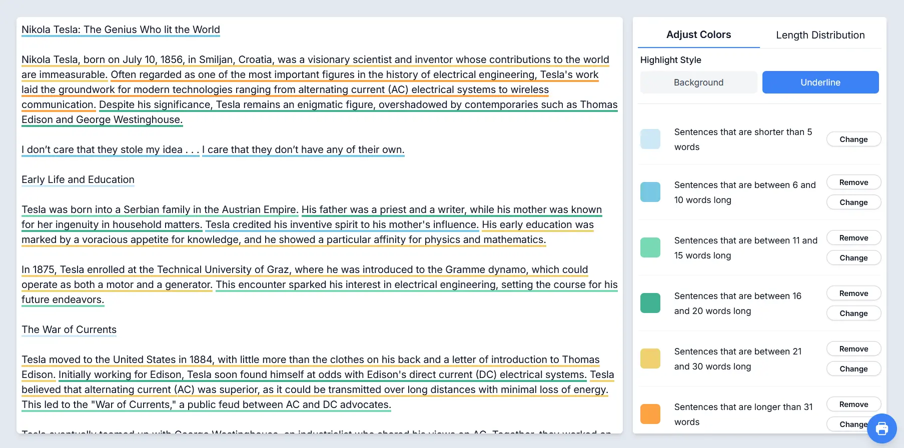 Sentence Highlighter Feature Interface