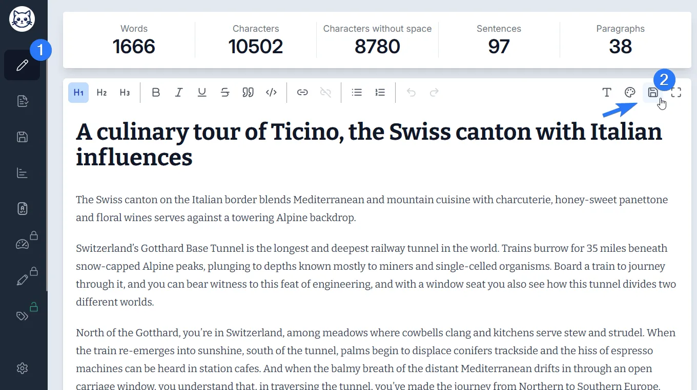 Saving a text from the Write view