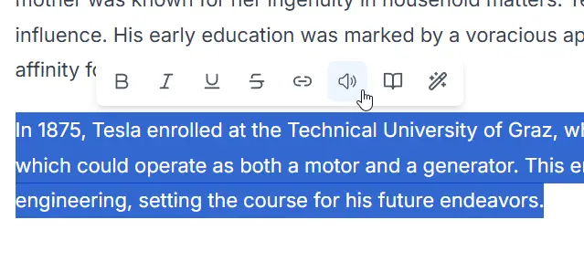 Select specific text to hear it read aloud Text-to-Speech only selected text