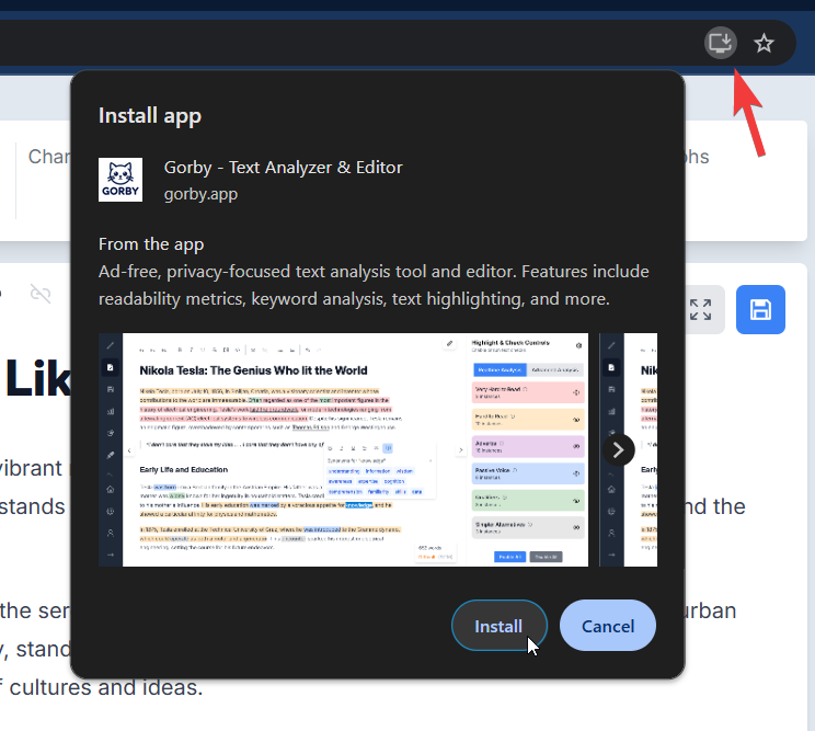 Install button in Chrome's address bar
