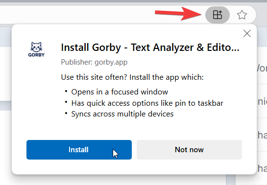 Install button in Edge's address bar