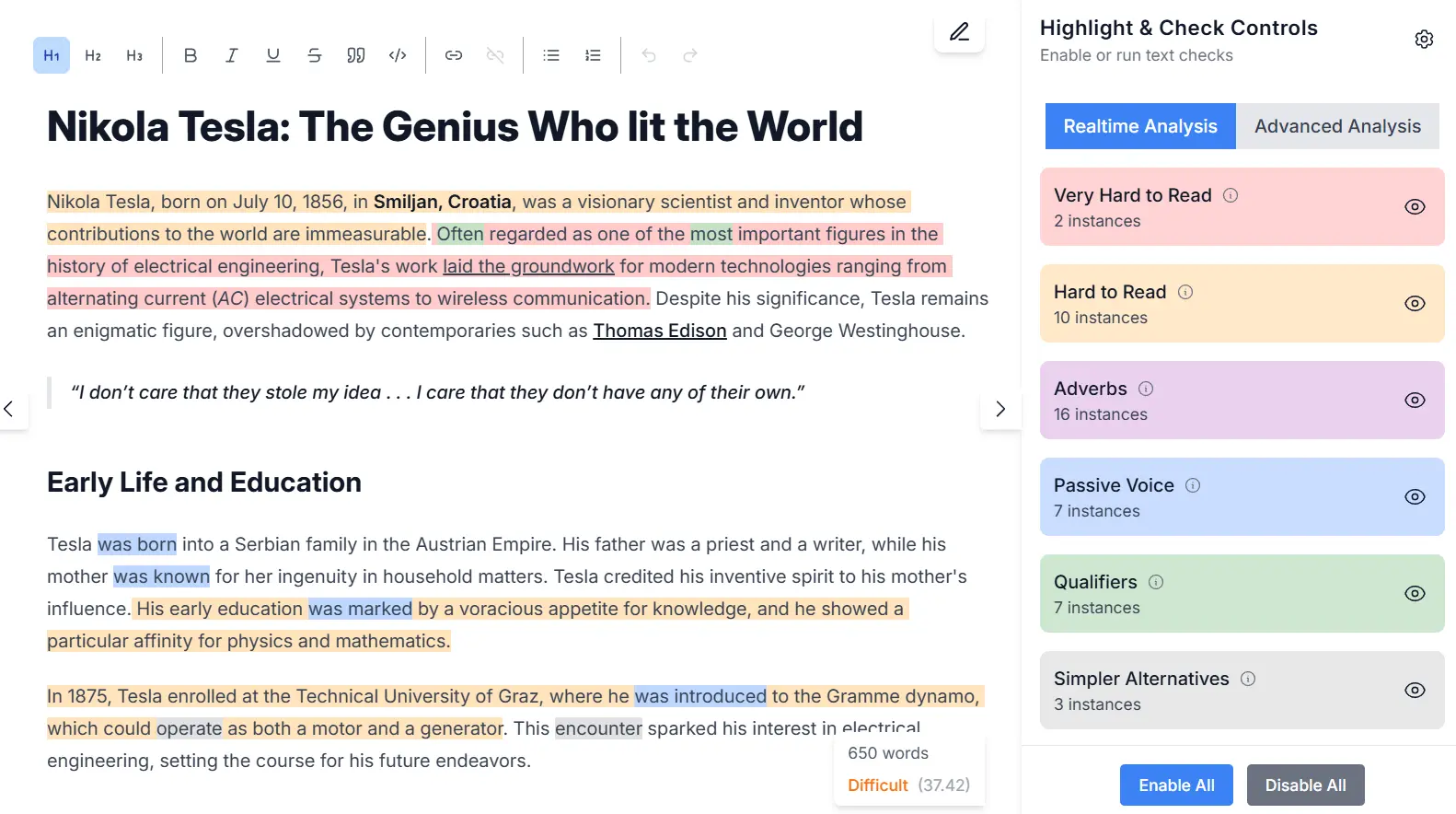 Review instant analysis